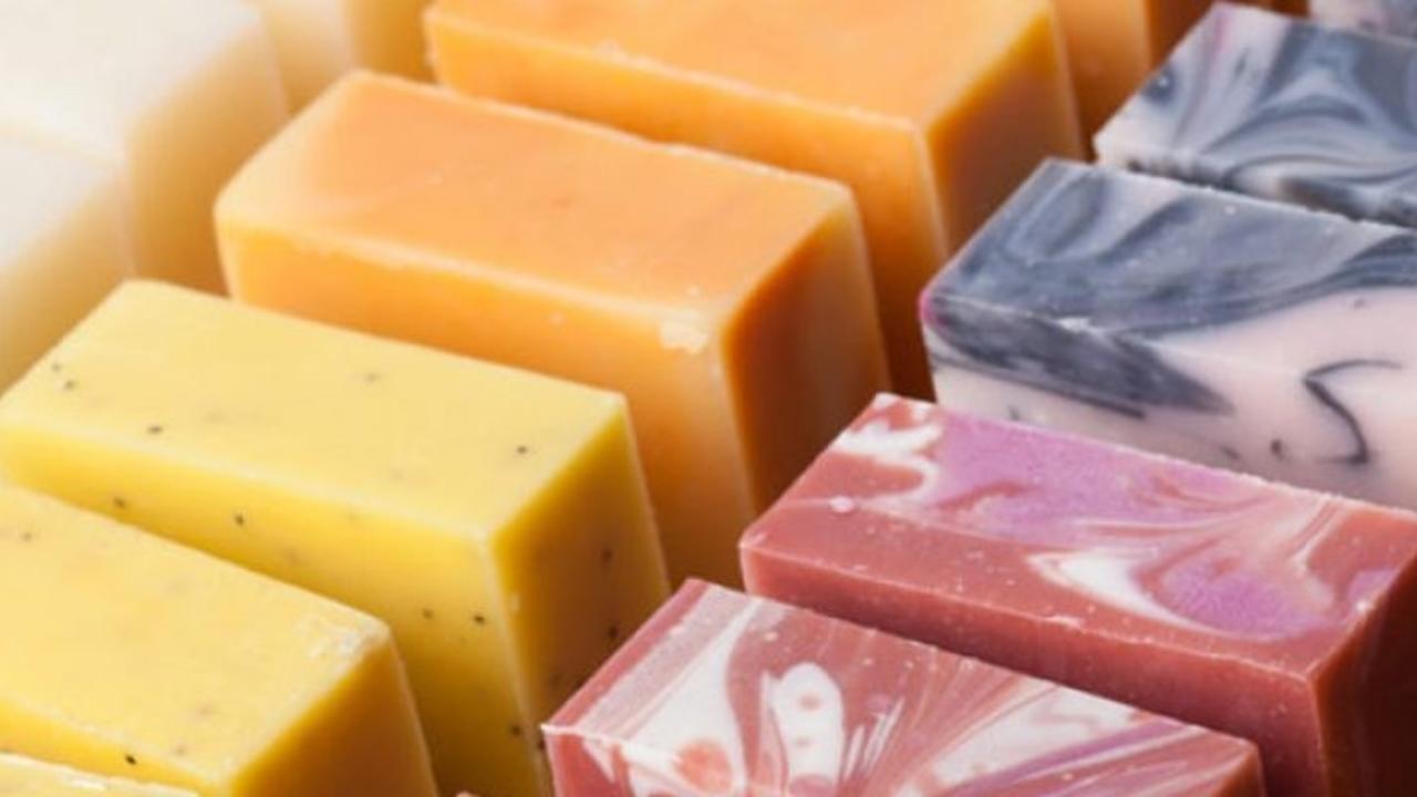 rows of brightly colored soaps