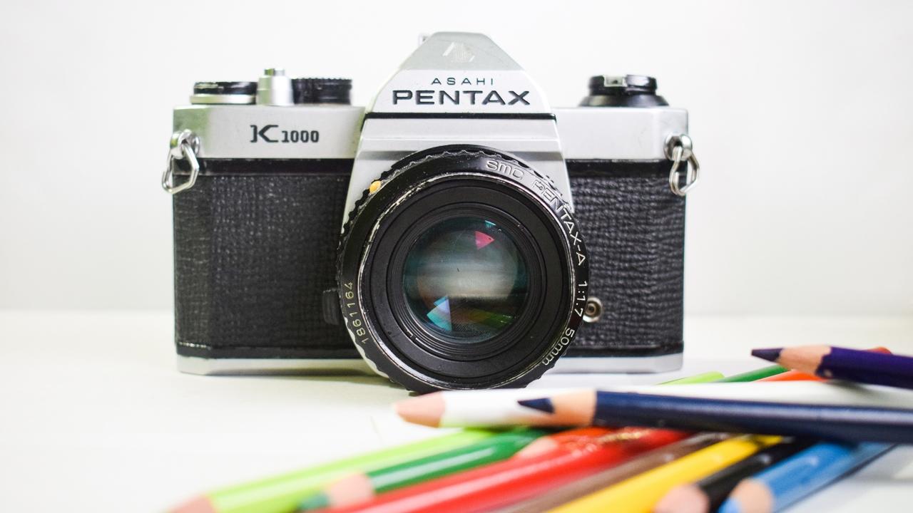 camera with colored pencils