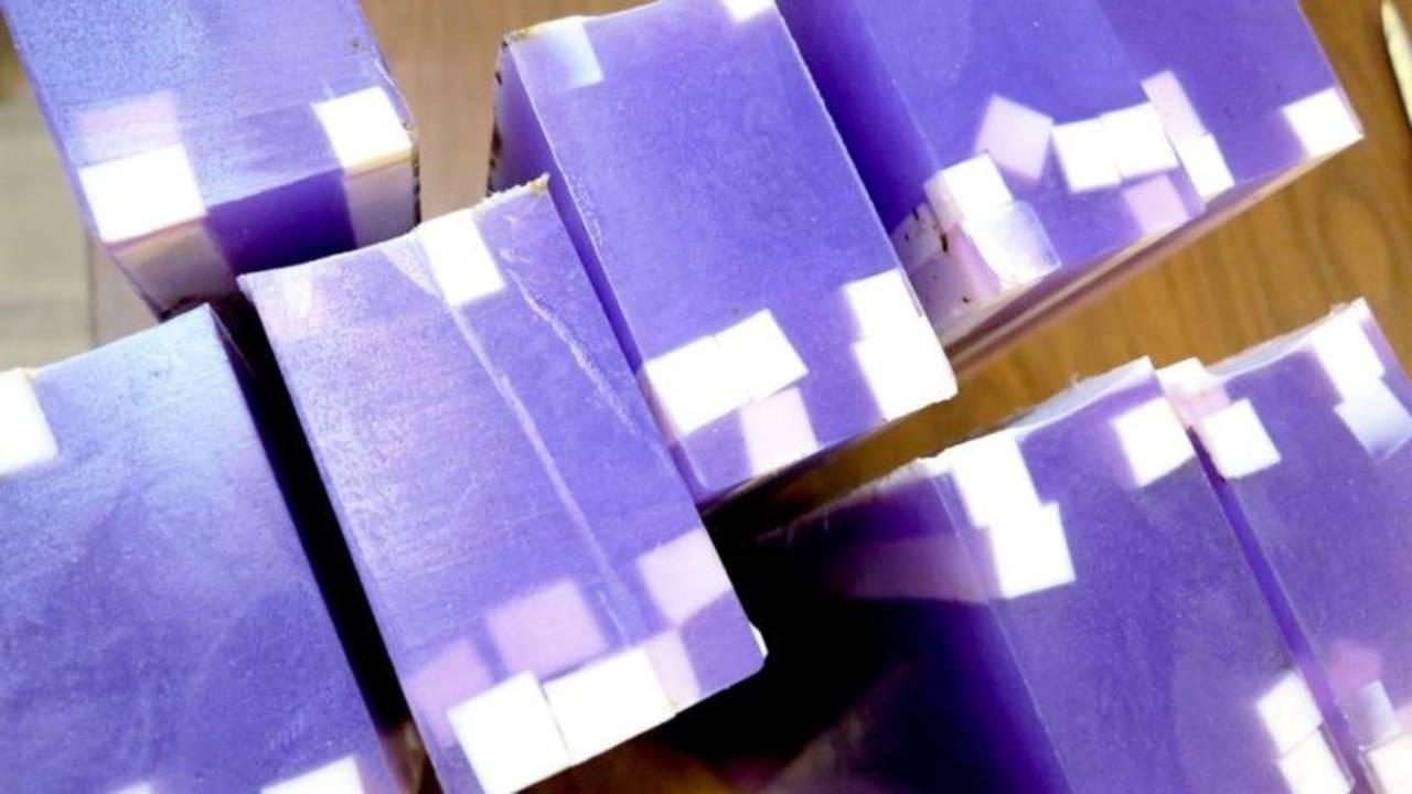 bars of lavender soap with white embedds