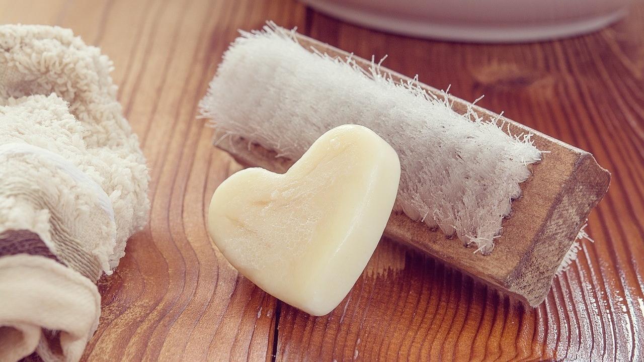 heart shaped soap with scrub brush