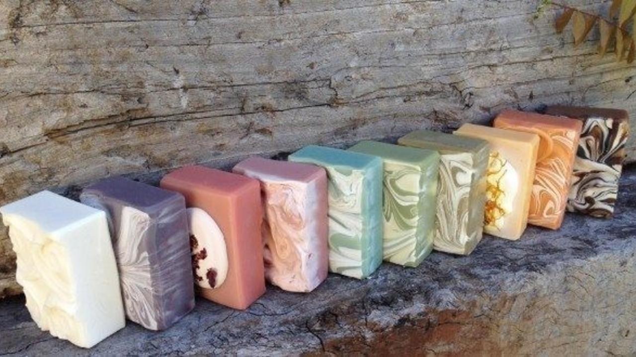 a row of naturally colored soap