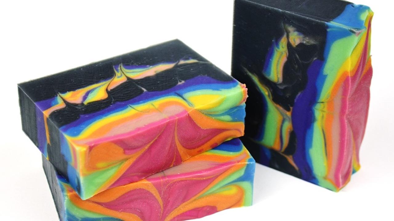 three bars of rainbow hangar swirl soap